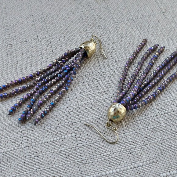 CANVAS Women Earrings Drop Down Pruple Tone Beads Gold Tone Fashion Ear Jewelry - Picture 9 of 9